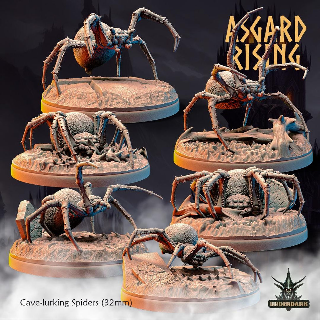 6 Piece Set Cave-Lurking Spiders - 32mm Resin DnD Miniatures - Asgard Rising | Unpainted