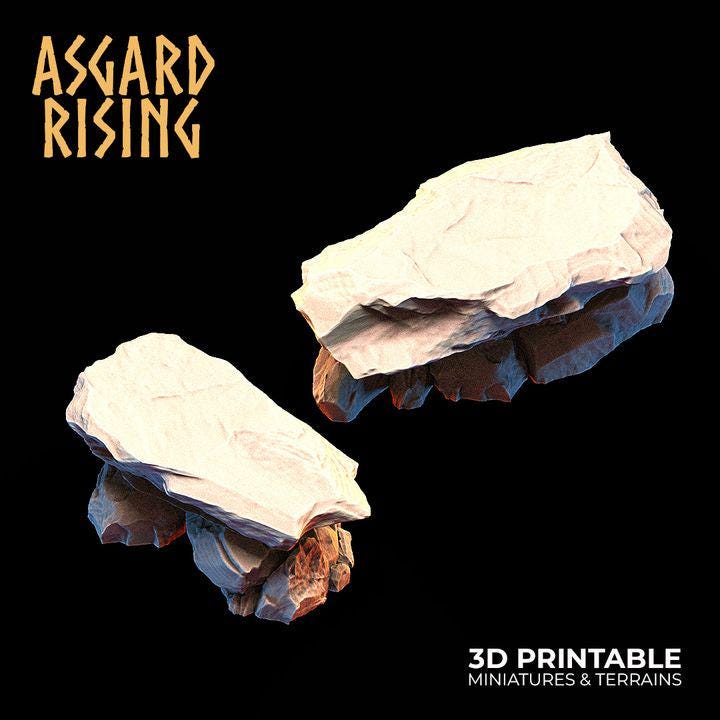 Stone Seats & Stone Table Set | 3-Piece Resin Terrain | Asgard Rising 32mm DnD Pathfinder | Unpainted