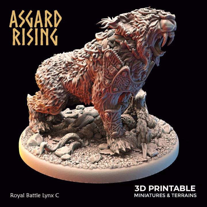 Royal Battle Lynx Miniature | Choose A-F or Set of 6 | Asgard Rising 32mm Resin DnD Pathfinder | Unpainted