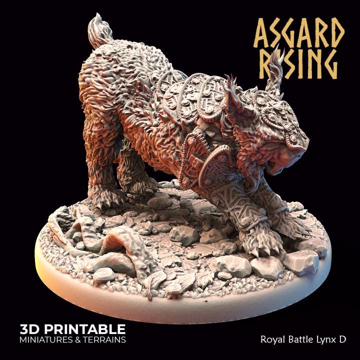 Royal Battle Lynx Miniature | Choose A-F or Set of 6 | Asgard Rising 32mm Resin DnD Pathfinder | Unpainted