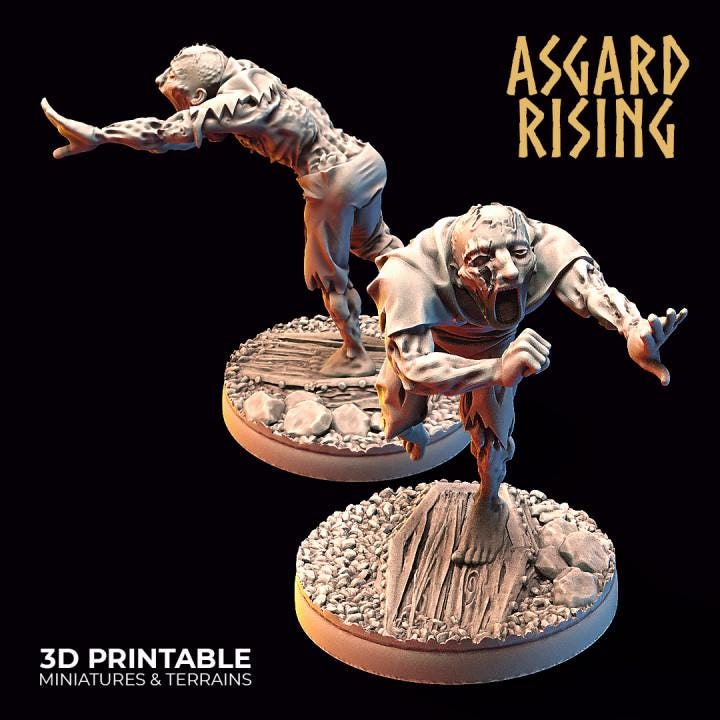 Zombies Resin Miniatures, Choose Individual or Set of 10, 32mm Undead DnD RPG Minis, Asgard Rising