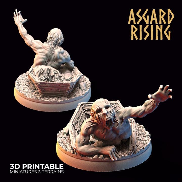 Zombies Resin Miniatures, Choose Individual or Set of 10, 32mm Undead DnD RPG Minis, Asgard Rising
