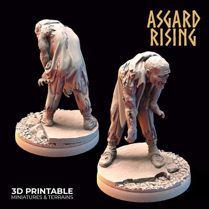 Zombies Resin Miniatures, Choose Individual or Set of 10, 32mm Undead DnD RPG Minis, Asgard Rising