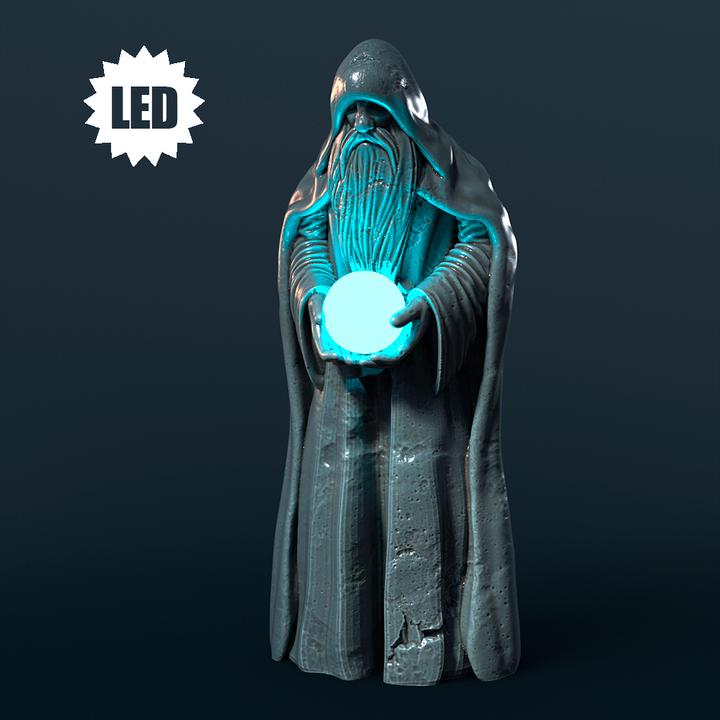 LED Mage Statue Resin Terrain, Glowing Wizard Orb, Moonshine Miniatures DnD Pathfinder, Unpainted