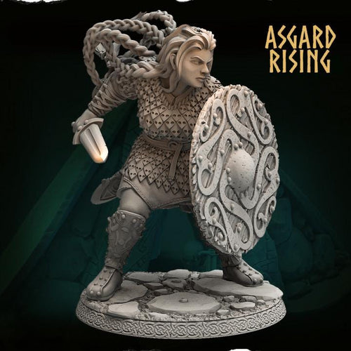 Aidda the Brave 54mm Resin Miniature | Asgard Rising Viking Shield Maiden for DnD & Daggerheart | Unpainted