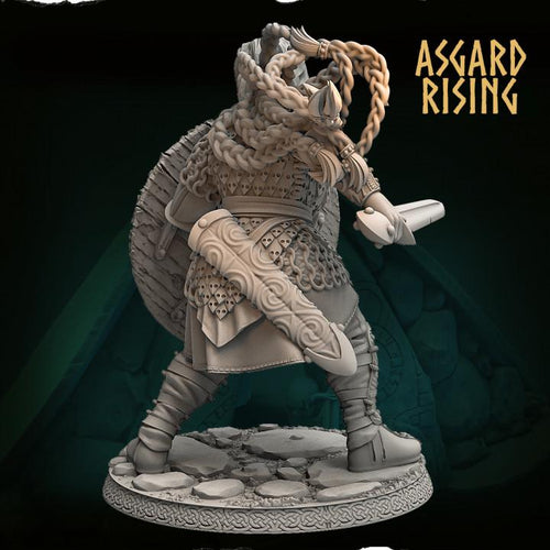 Aidda the Brave 54mm Resin Miniature | Asgard Rising Viking Shield Maiden for DnD & Daggerheart | Unpainted