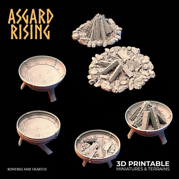 Bonfires and Hearths Resin Terrain | Asgard Rising DnD Campfire Scatter | Unpainted Physical Print