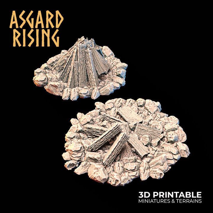Bonfires and Hearths Resin Terrain | Asgard Rising DnD Campfire Scatter | Unpainted Physical Print