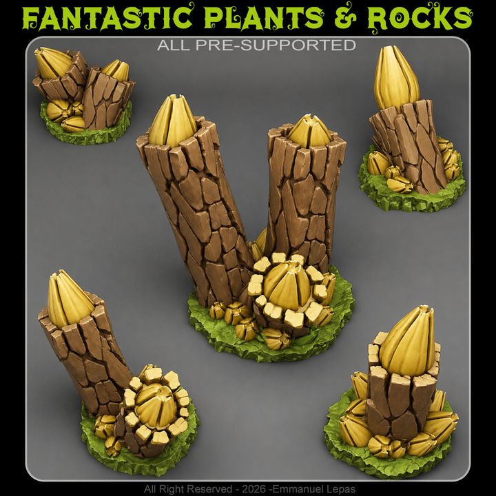 Flower Trunks — creator render; supplied unpainted