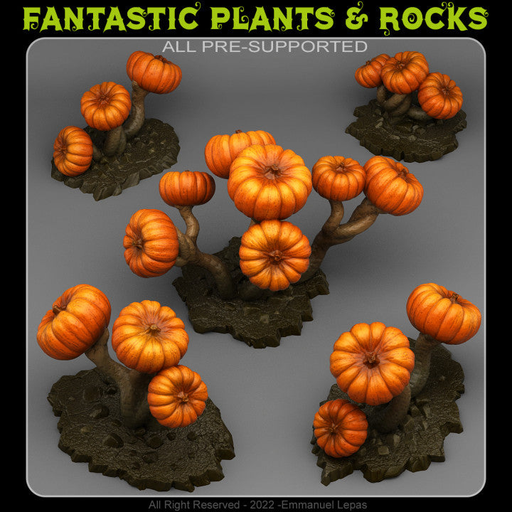 Dark Pumpkin Trees — creator render; models supplied unpainted