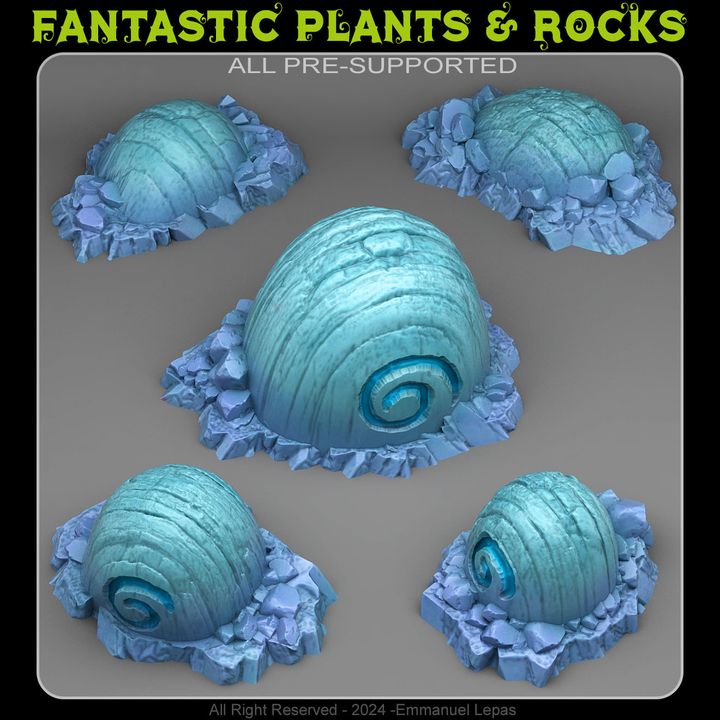 Fossilised Ice Snails — creator render; models supplied unpainted
