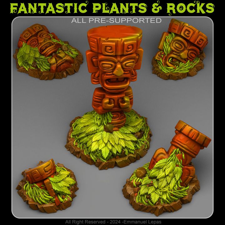 Cursed Jungle Totems — creator render; models supplied unpainted