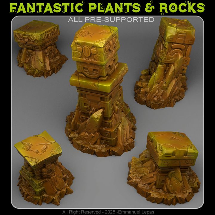 Lost Maya Columns — creator render; models supplied unpainted