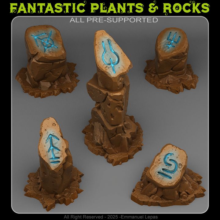Sci-Fi Glyph Stones — creator render; models supplied unpainted